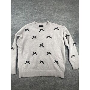 Y2K Arden B. Grey Knit Sweater with Black Satin Bows - Size L